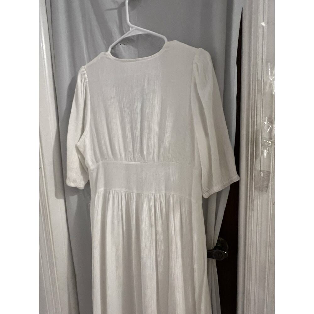 Commense White Button Front Crinkle Maxi Dress Sz L NWT Wedding - Picture 9 of 9